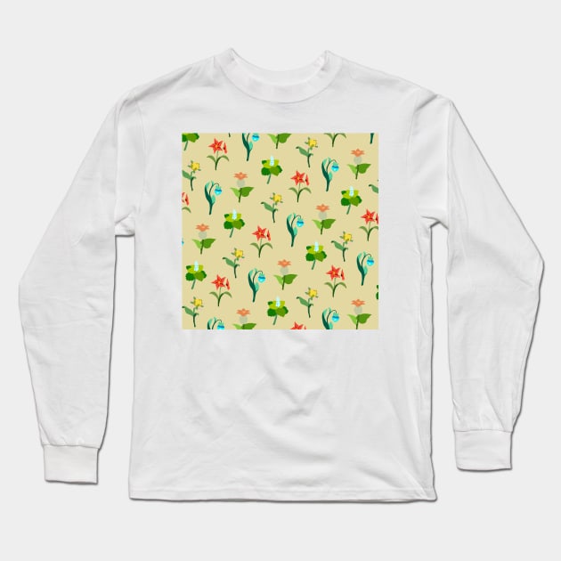 Mondstadt Flowers Print (Beige) Long Sleeve T-Shirt by casserolestan